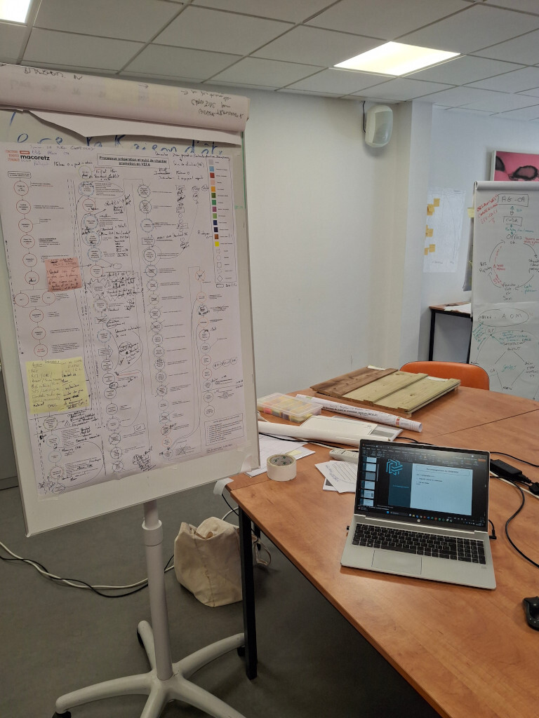 Tableau blanc avec diagrammes et ordinateur