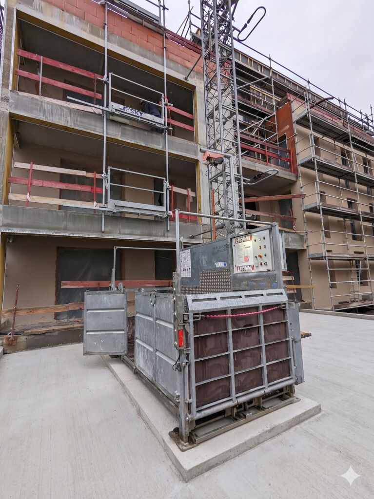 Chantier de construction, monte-charge